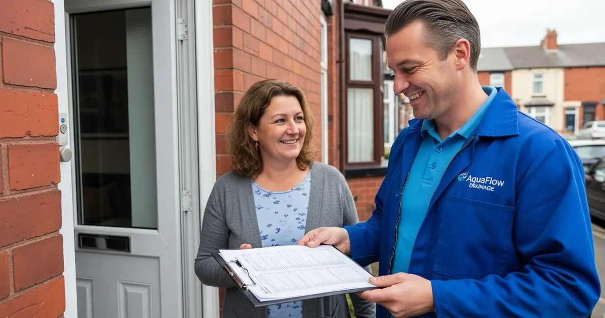 Drainage engineer providing a quote to a homeowner in Liverpool