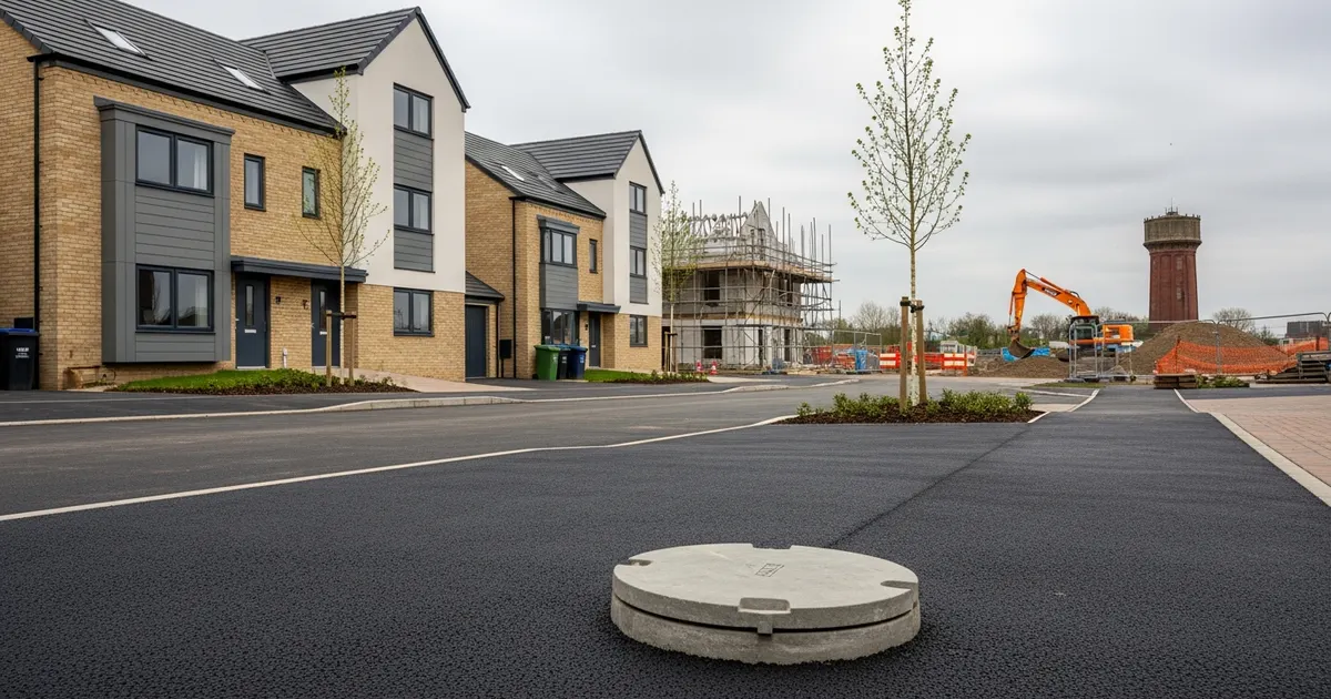 New build housing development in Merseyside with drainage infrastructure